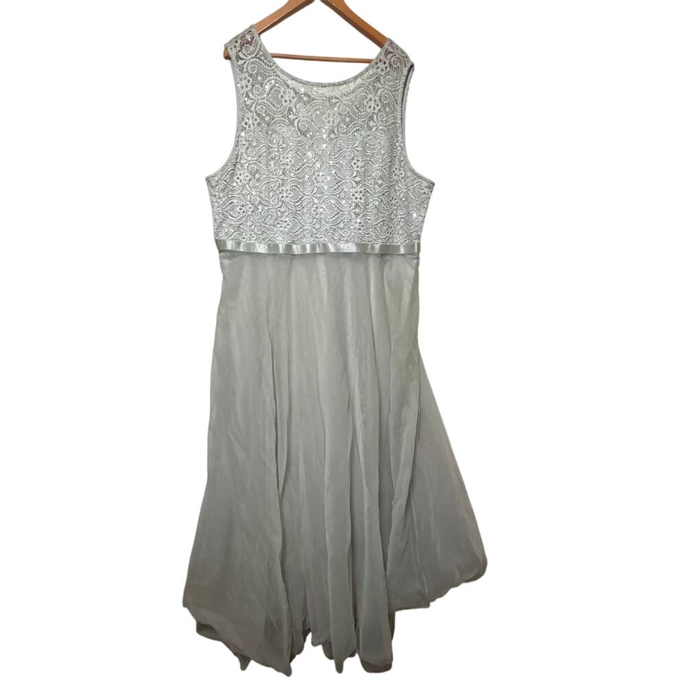 Torrid Gown 26 Gray Silver NEW Illusion Yoke Princess Sequin Fairy Whimsy